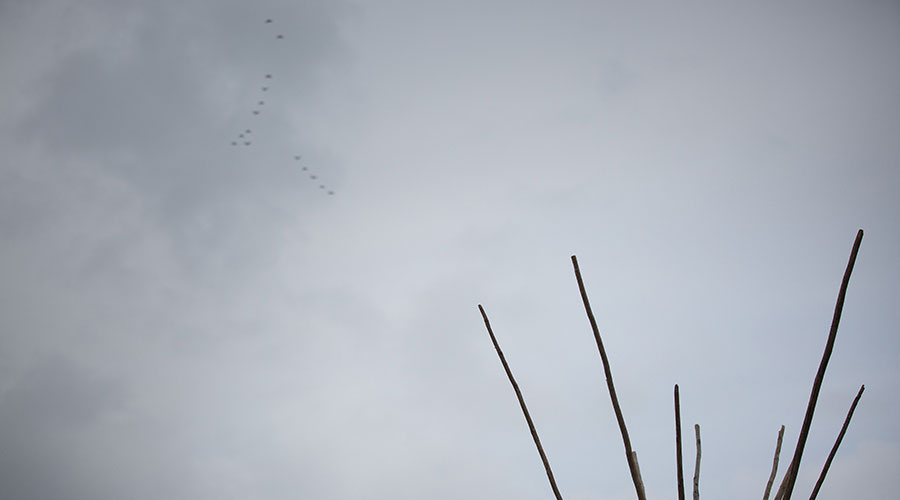 geese migrating past tipi, Aboriginal Culture Day, NAIT, 2018