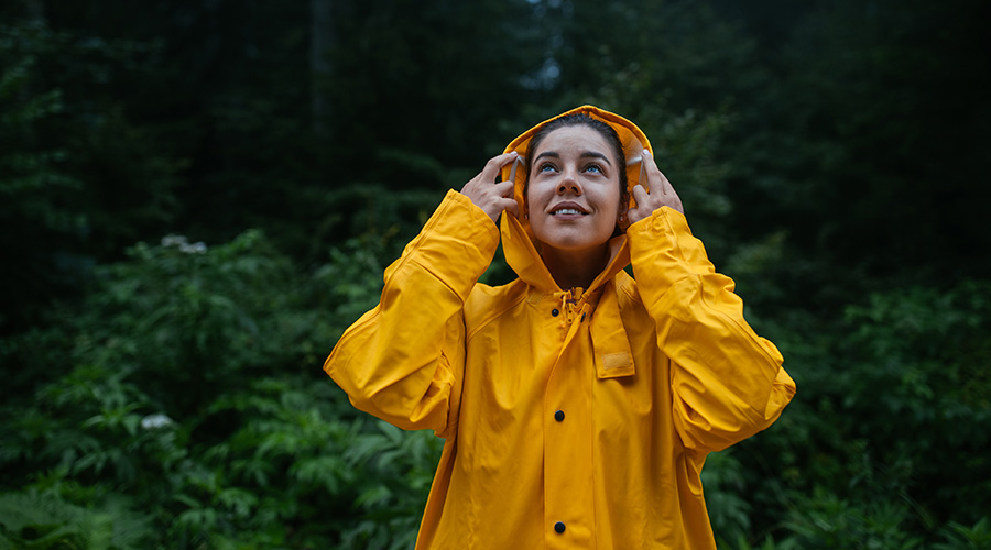 woman wearing a rain jacket