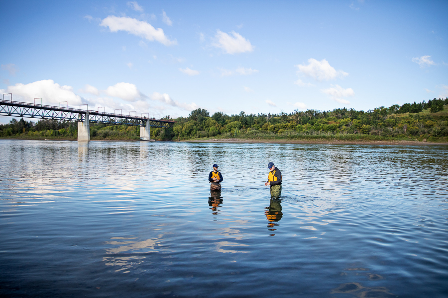 Researchers take water samples in the North Saskatchewan River