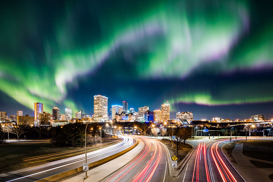 northern lights over edmonton, by photographer kevin tuong