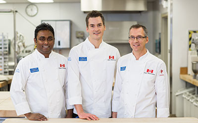 Baking Team Canada: Marcus Mariathus from Toronto, and NAIT instructors James Holehouse (centre) and Alan Dumonceaux.
