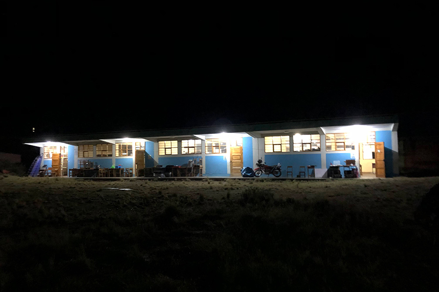 Ccollpapata Primary School in Peru TLT lit up for first time at night