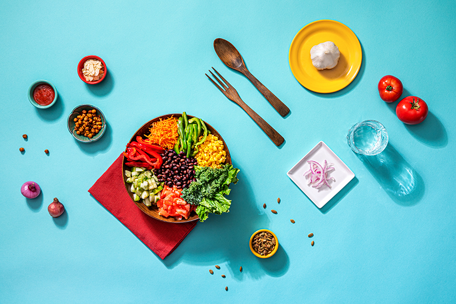 colourful arrangement of food