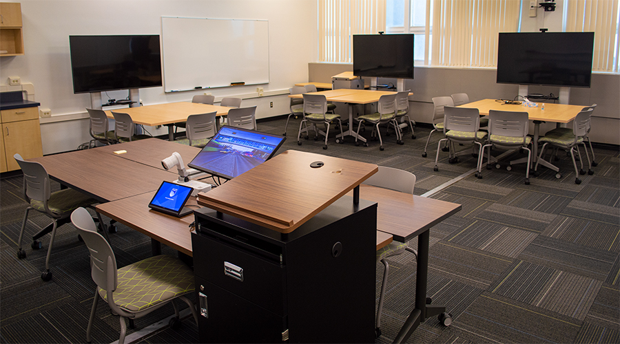 hyflex classroom at nait, featuring technology for blending in-person and remote learning