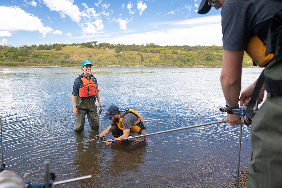 nait president and ceo laura jo gunter helps with measuring microplastics in Edmonton's north saskatchewan river