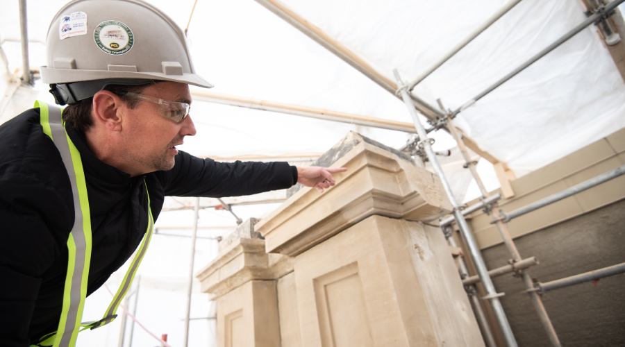 Scorpio Masonry, a company run by NAIT grad Chris Ambrozic, is carrying out a restoration of the exterior of the Alberta Legislature