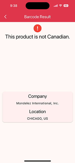 screenshot of phone with the words "this product is not canadian"