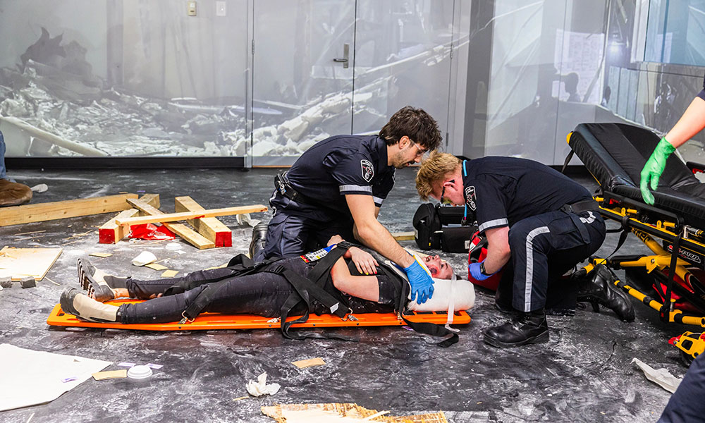 photo of paramedic students participating in simulation at NAIT's centre for advanced simulation