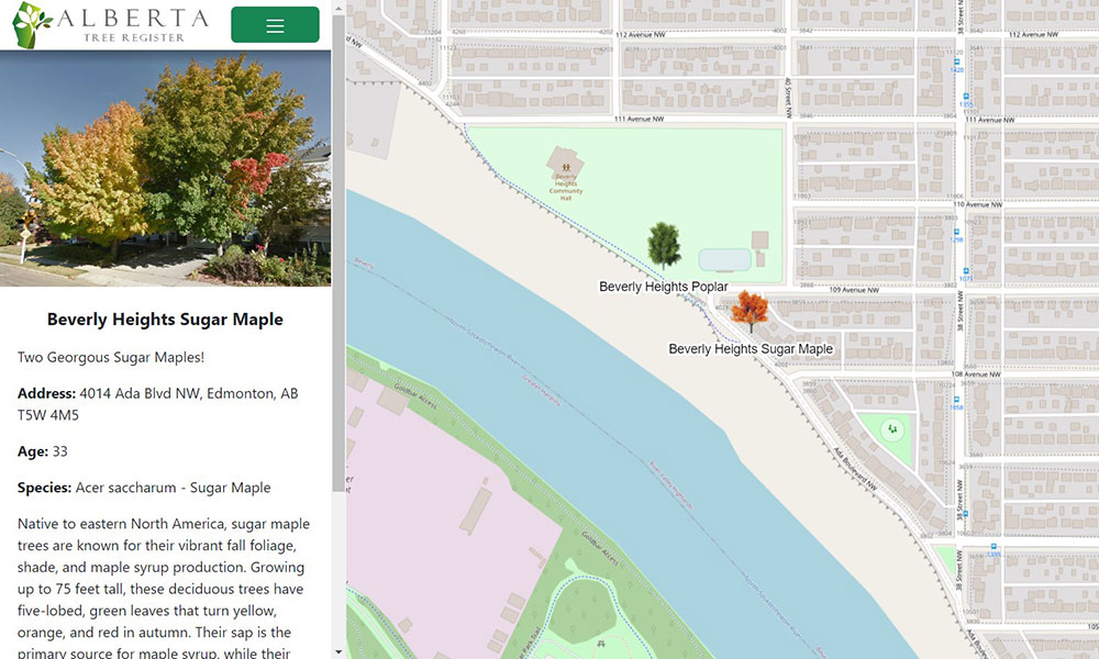 map of edmonton showing location of a sugar maple