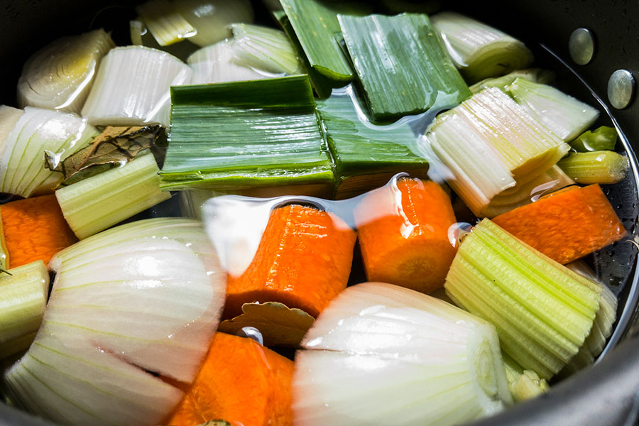vegetable stock ingredients, including leek, celery and carrot