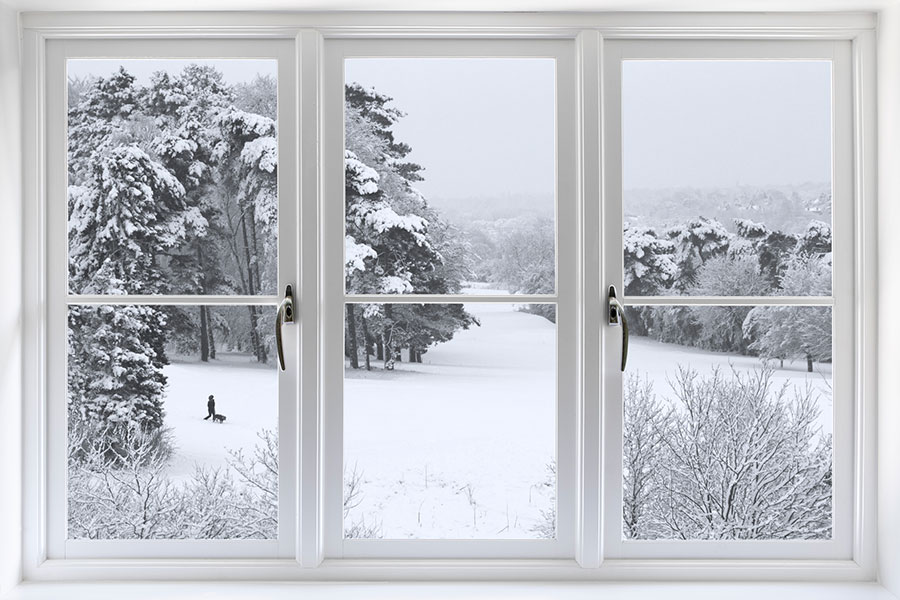 winter scene through window