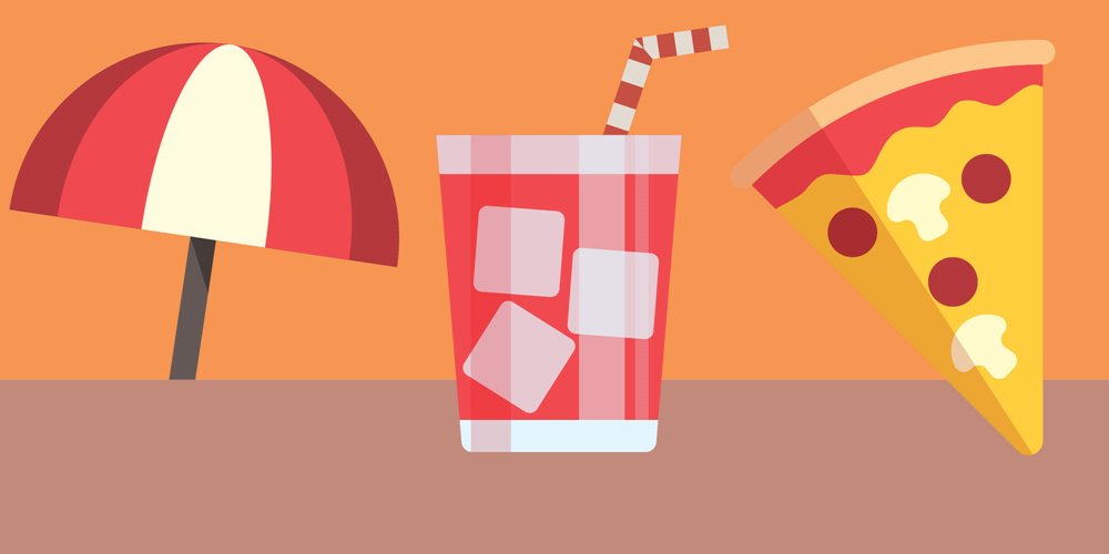 patio illustration with umbrella and drink