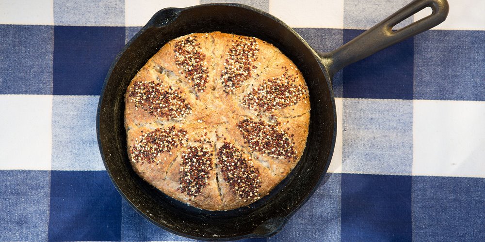red river bread in a frying pan