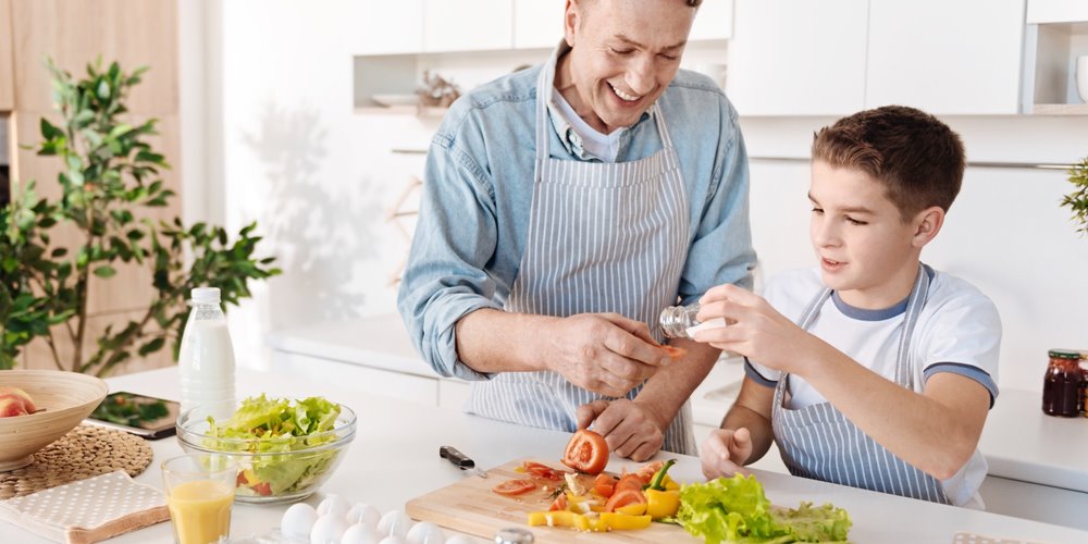 dad cooking with kid